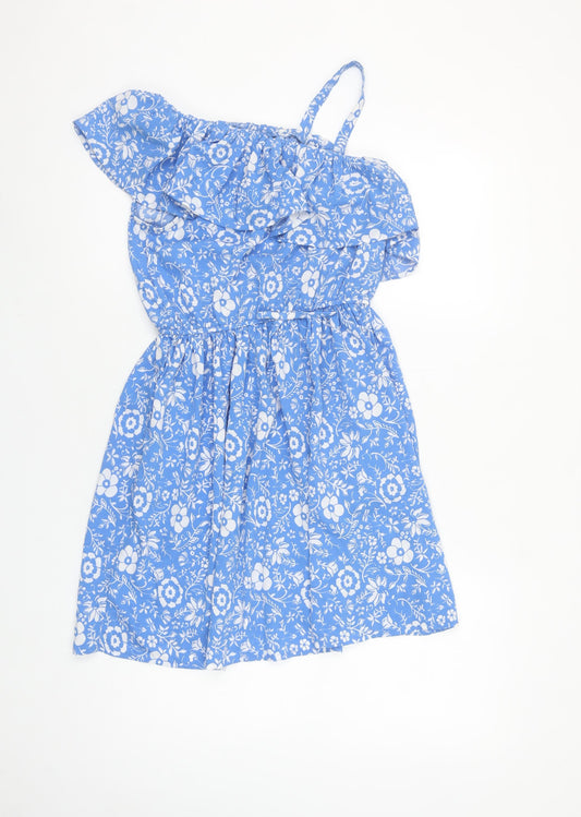 Next Girls Blue Floral One Shoulder Ruffle A-Line Dress 11 Years