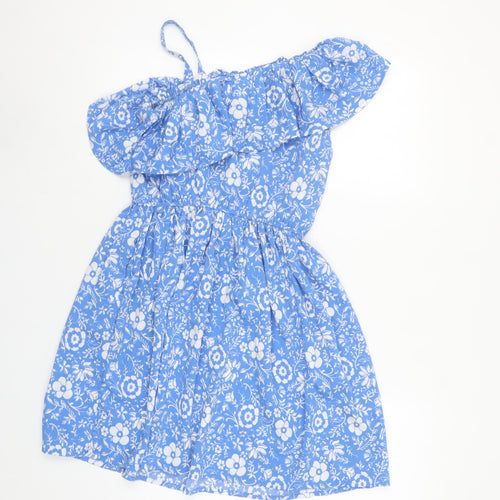 Next Girls Blue Floral One Shoulder Ruffle A-Line Dress 11 Years