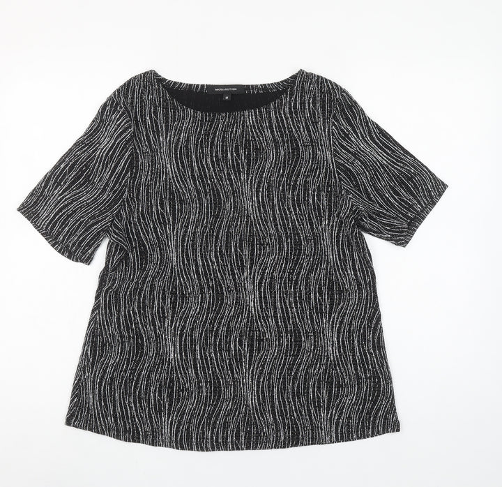MCollection Women's Black Glitter Stripe Short Sleeve Top Size M