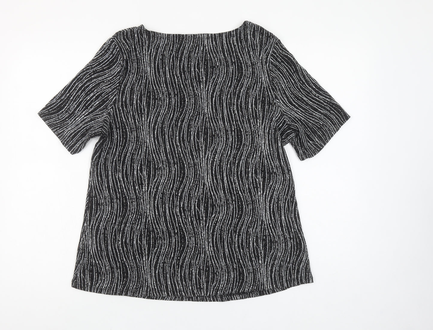 MCollection Women's Black Glitter Stripe Short Sleeve Top Size M