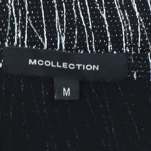 MCollection Women's Black Glitter Stripe Short Sleeve Top Size M