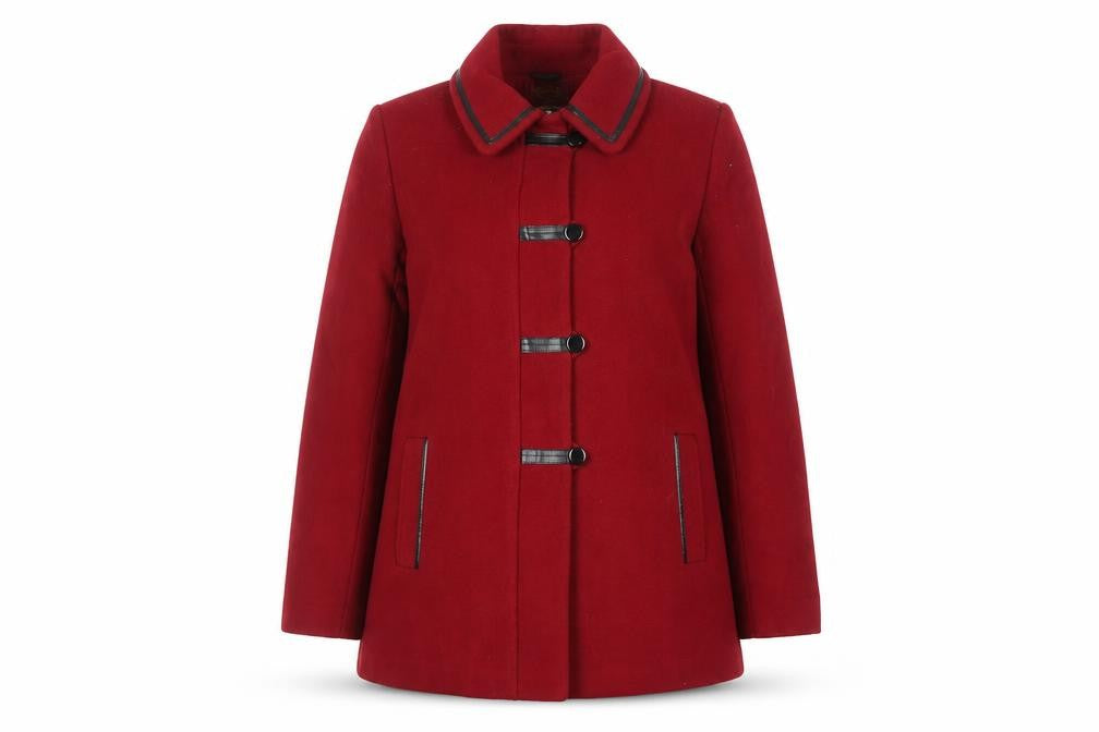 Front view of Kesta by David Barry Women's Red Wool Blend Mid-Length Coat, size 16