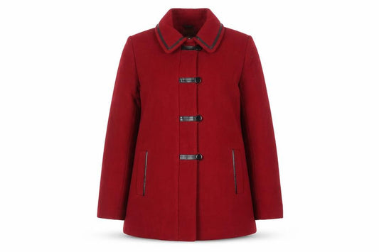 Front view of Kesta by David Barry Women's Red Wool Blend Mid-Length Coat, size 16