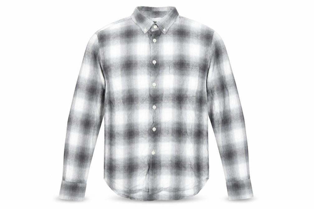 Front view of Dunnes Men's Grey Plaid Button-Up Regular Fit Shirt L
