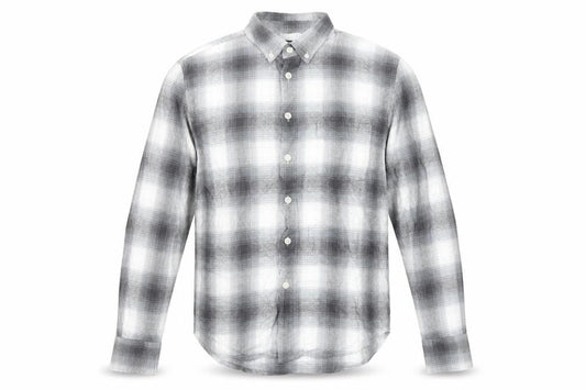 Front view of Dunnes Men's Grey Plaid Button-Up Regular Fit Shirt L