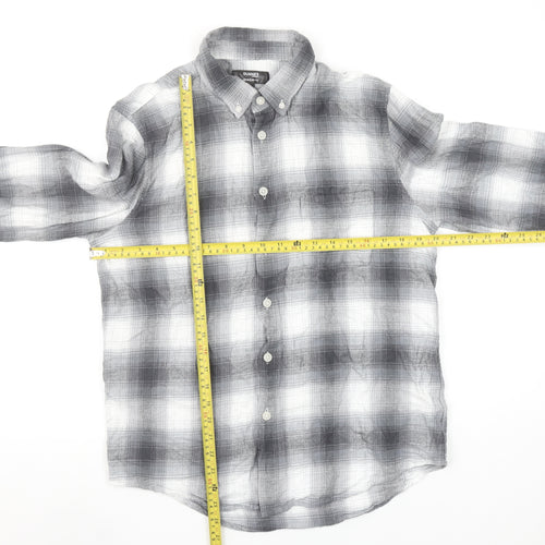 Dunnes Stores Men's Grey Plaid Button-Up Regular Fit Shirt L