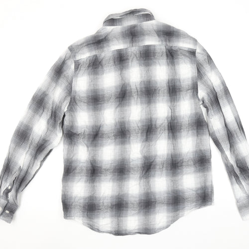 Dunnes Stores Men's Grey Plaid Button-Up Regular Fit Shirt L