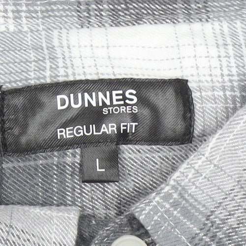 Dunnes Stores Men's Grey Plaid Button-Up Regular Fit Shirt L