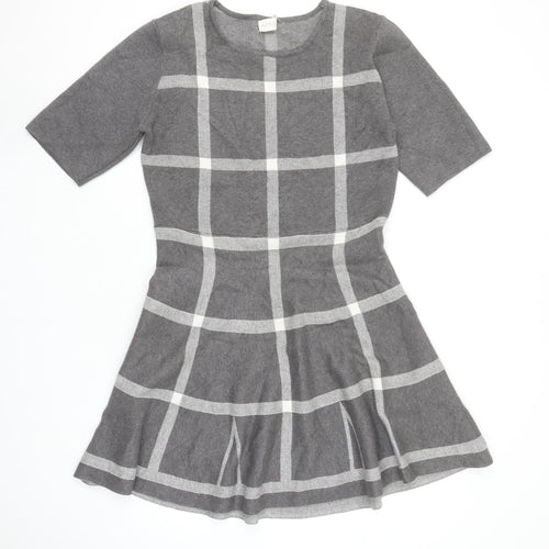 Apricot Women Grey Check Fit & Flare Knit Dress Size 16