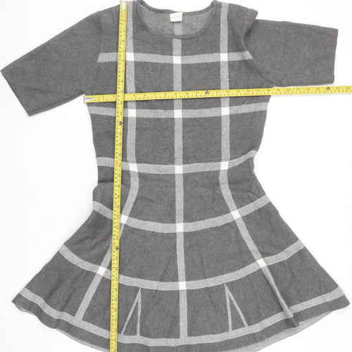 Apricot Women Grey Check Fit & Flare Knit Dress Size 16