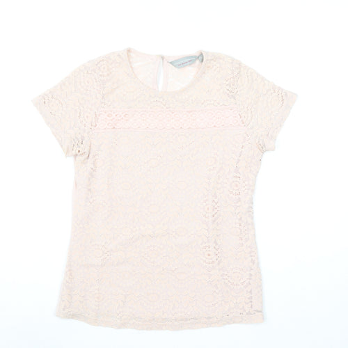 Dorothy Perkins Womens Beige Lace Short Sleeve Blouse UK 10