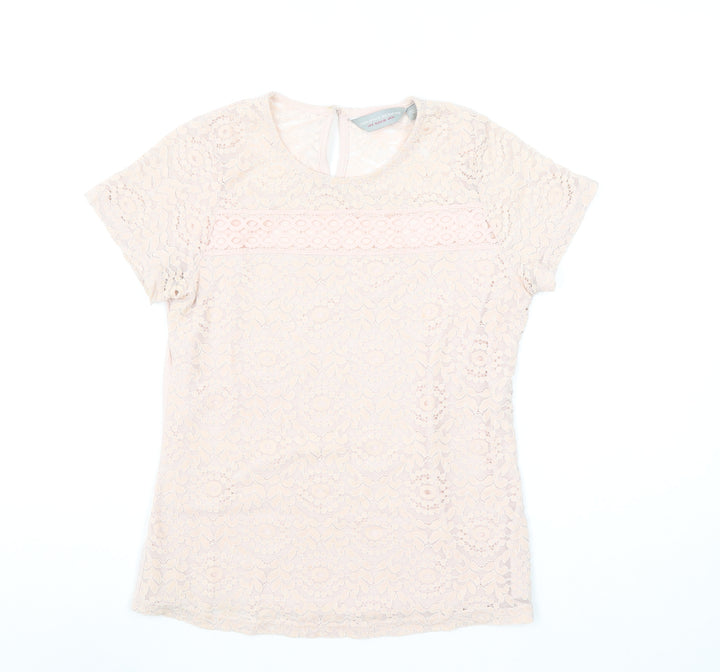 Dorothy Perkins Womens Beige Lace Short Sleeve Blouse UK 10