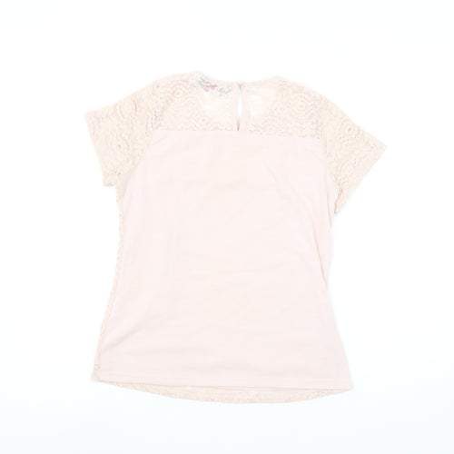 Dorothy Perkins Womens Beige Lace Short Sleeve Blouse UK 10