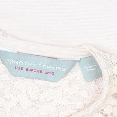 Dorothy Perkins Womens Beige Lace Short Sleeve Blouse UK 10