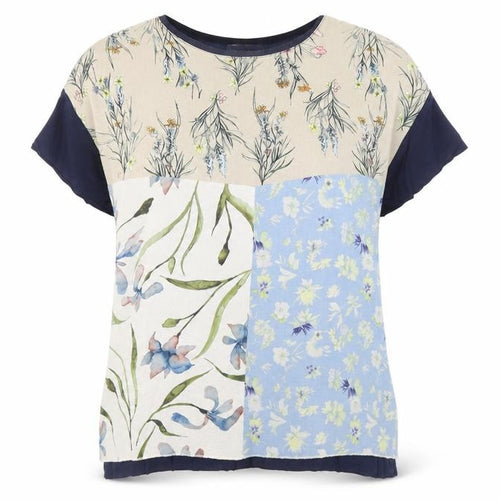 Zara Women Multicoloured Floral Patchwork Short Sleeve Cotton Blend T-Shirt Size 12