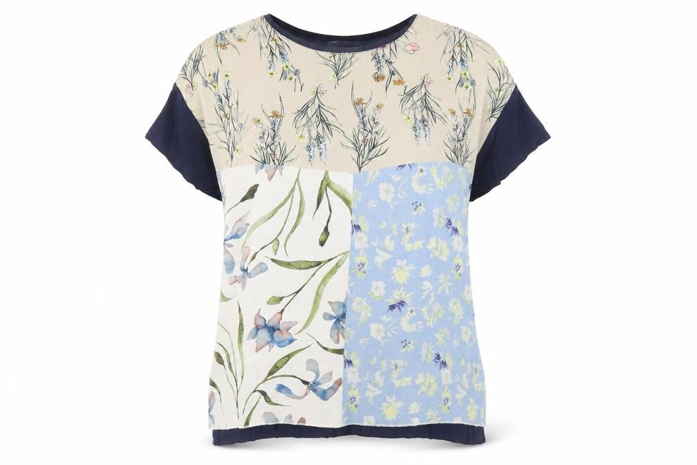 Zara Women Multicoloured Floral Patchwork Short Sleeve Cotton Blend T-Shirt Size 12