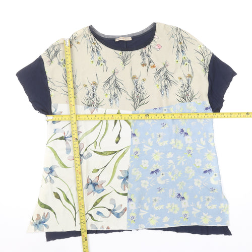 Zara Women Multicoloured Floral Patchwork Short Sleeve Cotton Blend T-Shirt Size 12