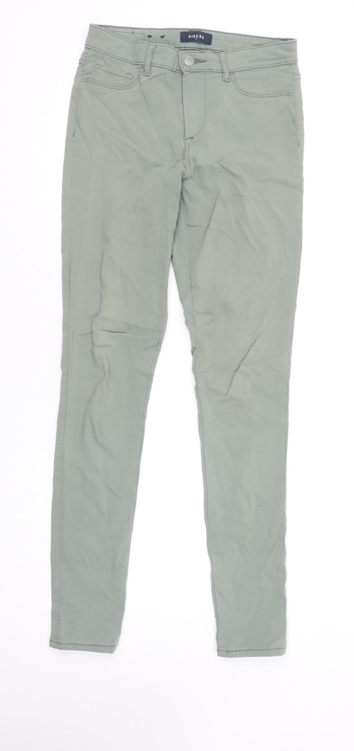 PIECES Women Green Skinny Jeans M Slim Fit Stretch Denim