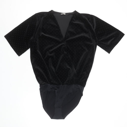 Jacqueline de Yong Women Black Velvet Bodysuit Size S Short Sleeve