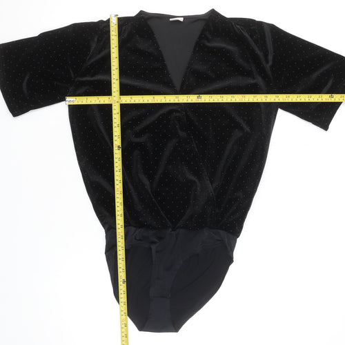 Jacqueline de Yong Women Black Velvet Bodysuit Size S Short Sleeve