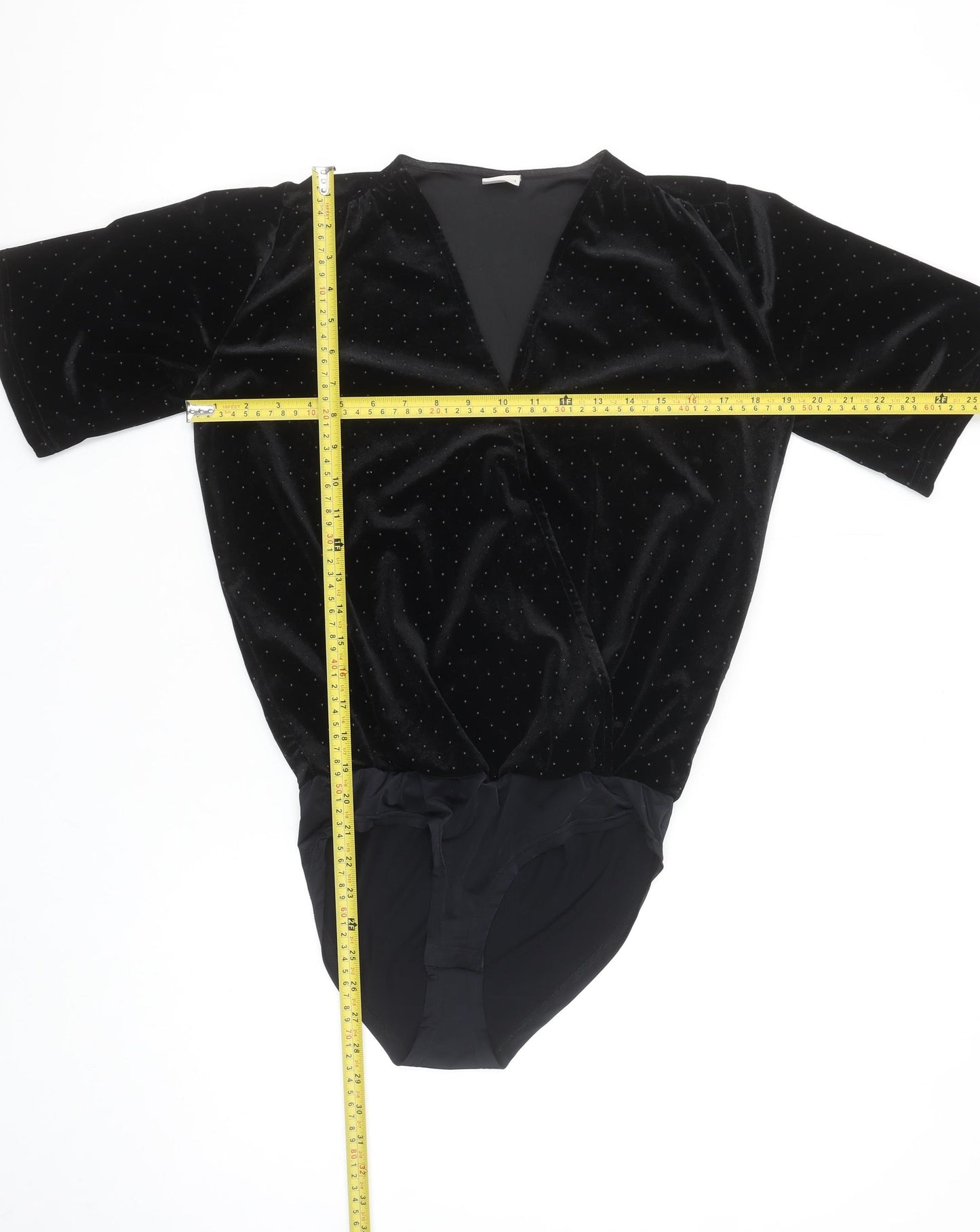 Jacqueline de Yong Women Black Velvet Bodysuit Size S Short Sleeve