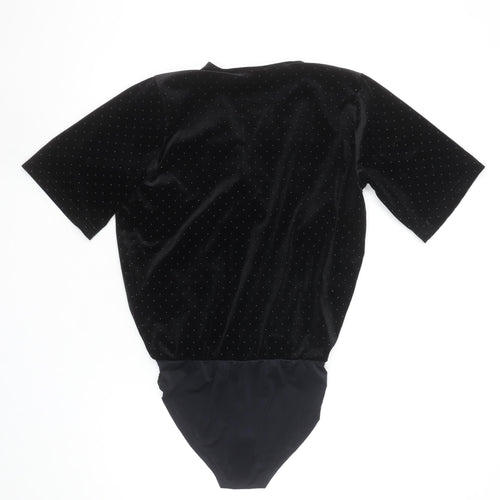 Jacqueline de Yong Women Black Velvet Bodysuit Size S Short Sleeve
