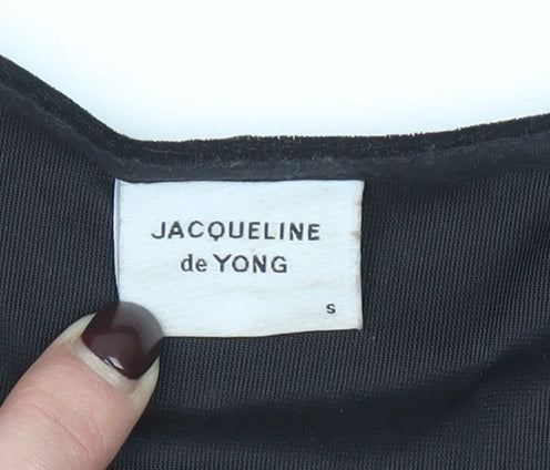 Jacqueline de Yong Women Black Velvet Bodysuit Size S Short Sleeve
