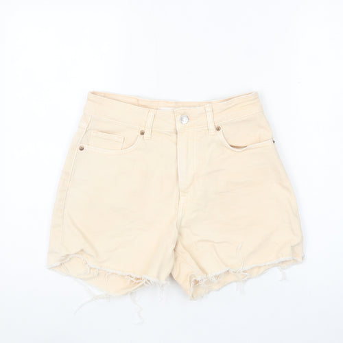 H&M Women Beige Cut-Off Denim Shorts Size 10 High Rise Casual