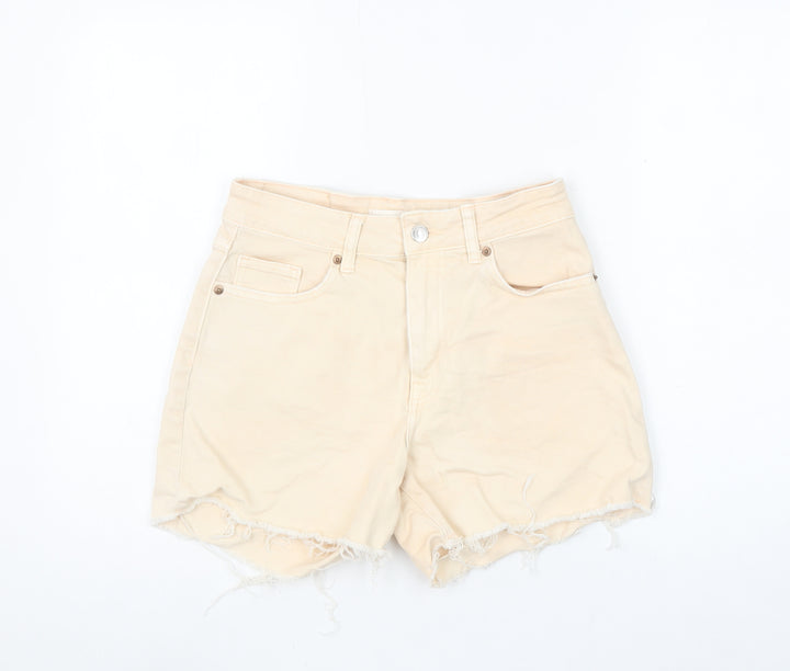 H&M Women Beige Cut-Off Denim Shorts Size 10 High Rise Casual