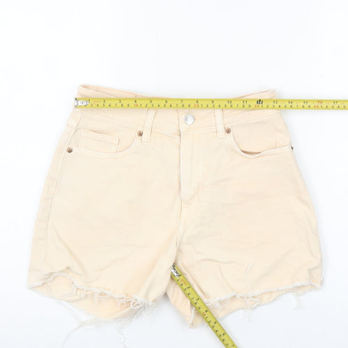 H&M Women Beige Cut-Off Denim Shorts Size 10 High Rise Casual