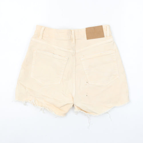 H&M Women Beige Cut-Off Denim Shorts Size 10 High Rise Casual