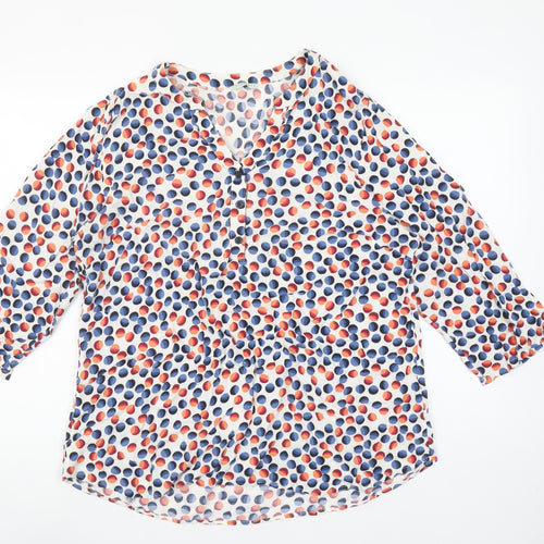 Christy Womens Multicoloured Polka Dot Blouse Size 14 V-Neck 3/4 Sleeve Cotton Tunic