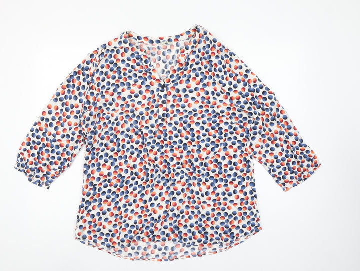Christy Womens Multicoloured Polka Dot Blouse Size 14 V-Neck 3/4 Sleeve Cotton Tunic
