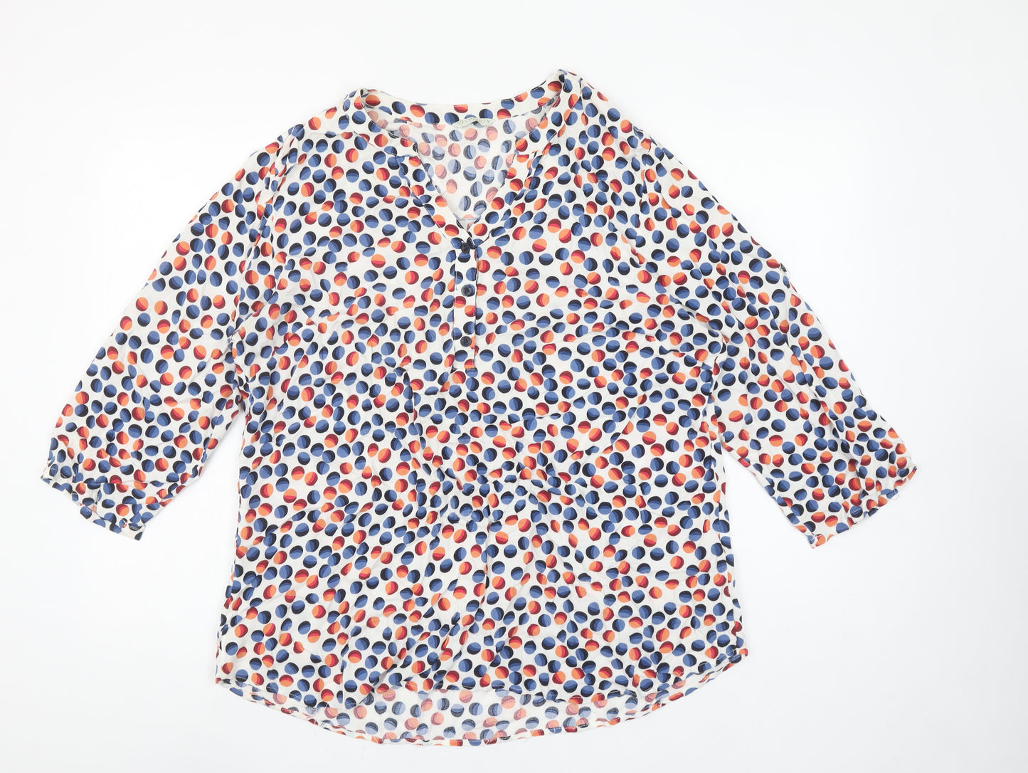 Christy Womens Multicoloured Polka Dot Blouse Size 14 V-Neck 3/4 Sleeve Cotton Tunic