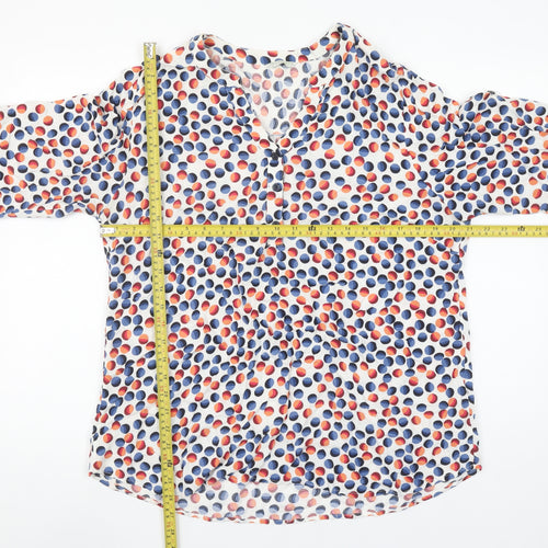Christy Womens Multicoloured Polka Dot Blouse Size 14 V-Neck 3/4 Sleeve Cotton Tunic