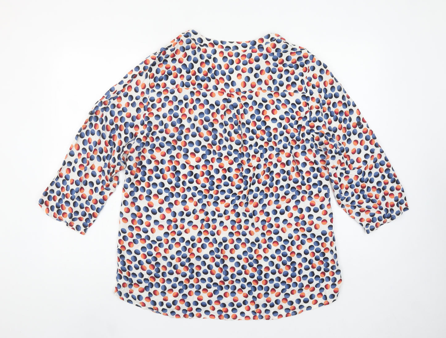 Christy Womens Multicoloured Polka Dot Blouse Size 14 V-Neck 3/4 Sleeve Cotton Tunic