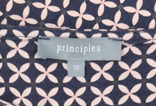 Principles Women’s Blue Geometric 3/4 Sleeve Tunic Blouse Size 10