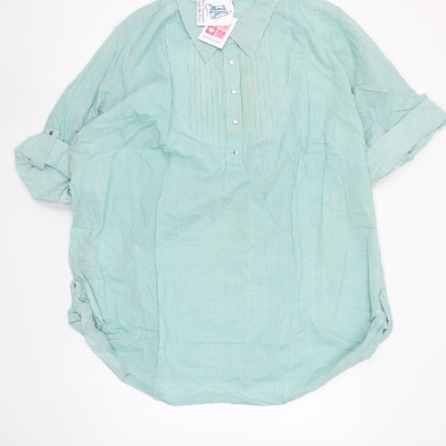 Glamorosa Women's Green Striped Cotton Tunic Button-Up Shirt UK 30
