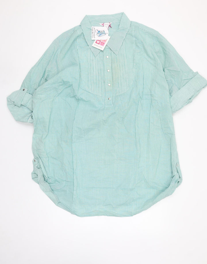 Glamorosa Women's Green Striped Cotton Tunic Button-Up Shirt UK 30