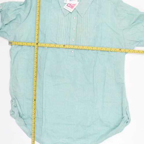 Glamorosa Women's Green Striped Cotton Tunic Button-Up Shirt UK 30