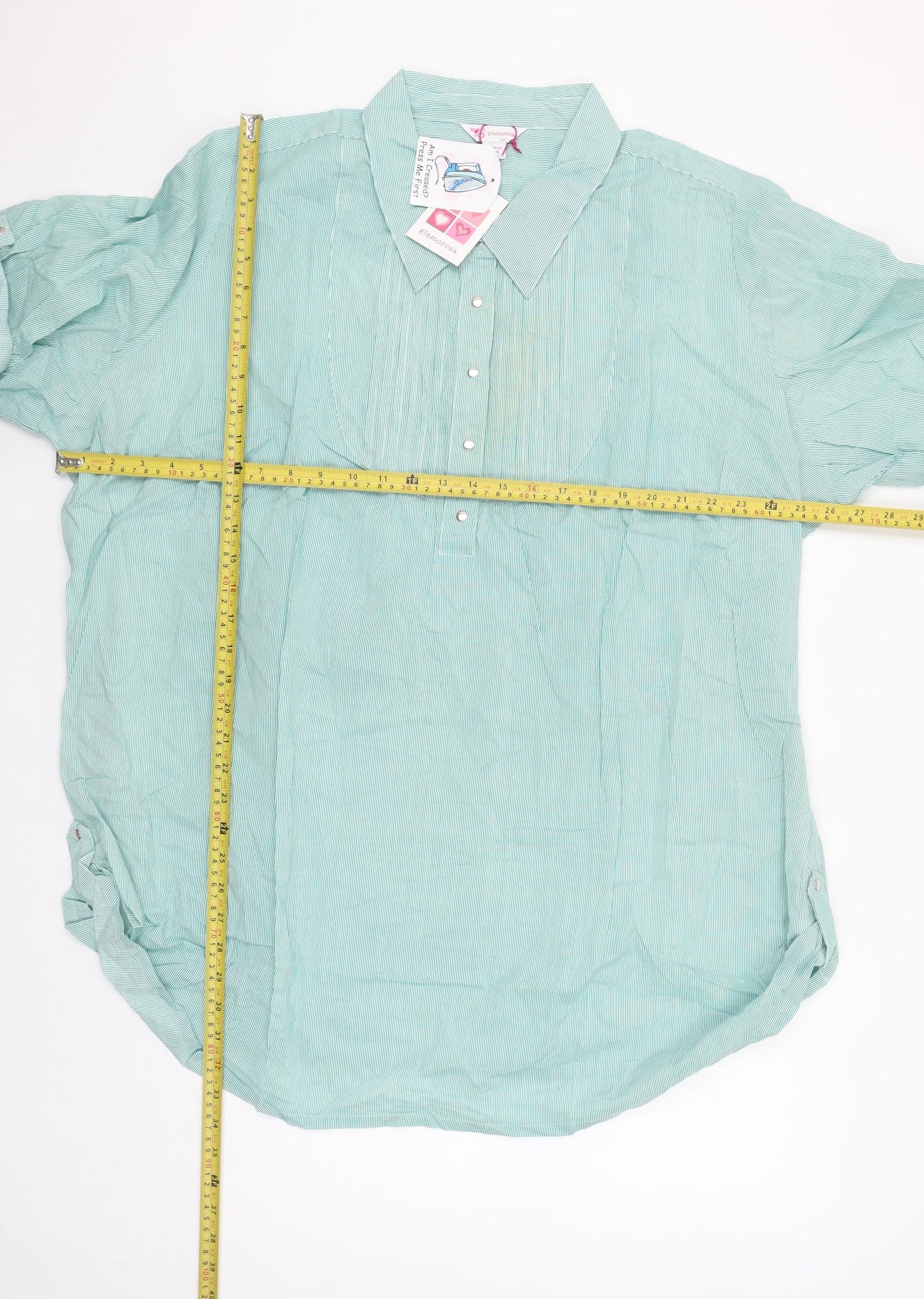 Glamorosa Women's Green Striped Cotton Tunic Button-Up Shirt UK 30