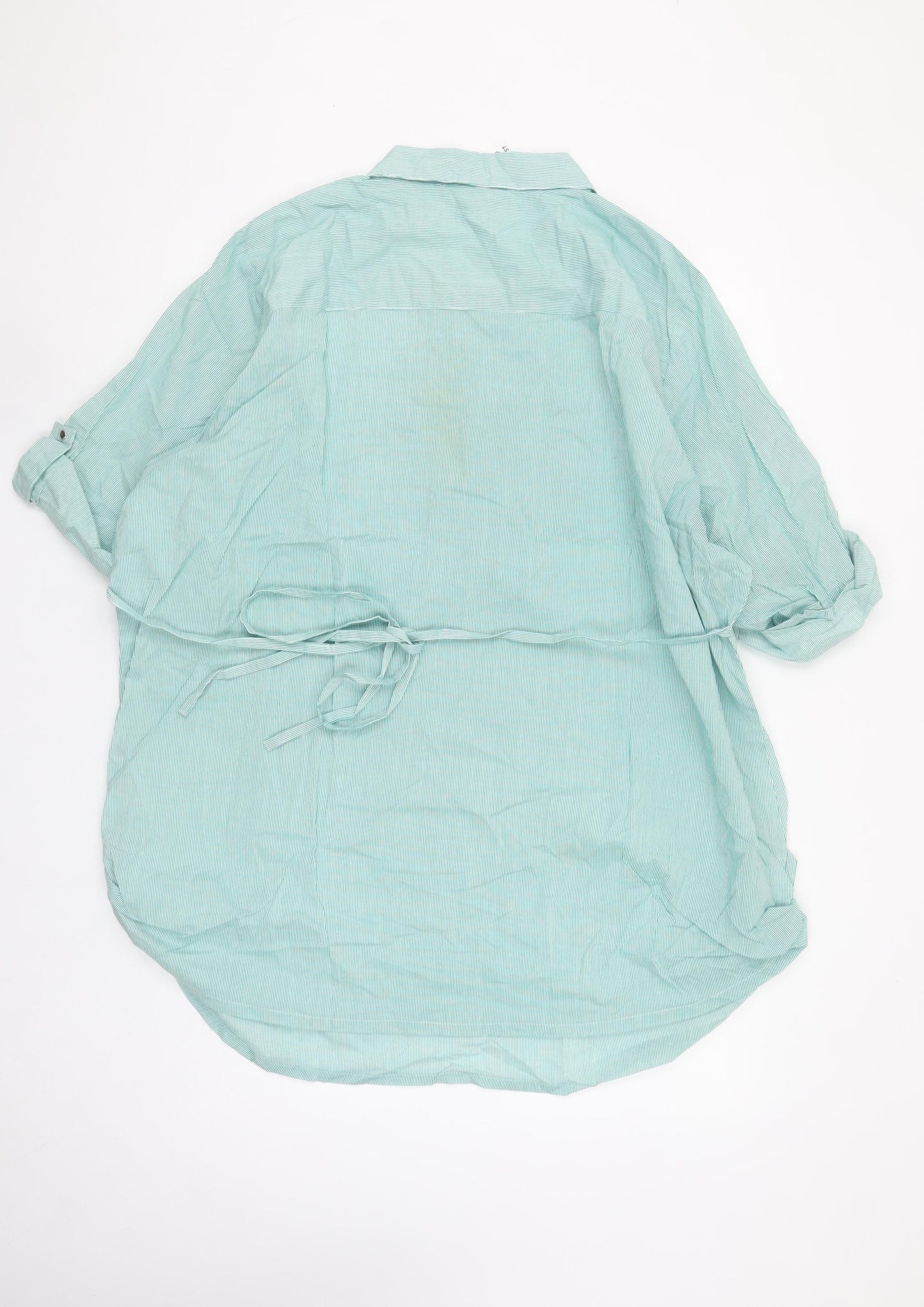 Glamorosa Women's Green Striped Cotton Tunic Button-Up Shirt UK 30