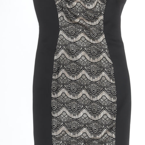 JAX Women’s Black Lace Overlay Sheath Dress Size 12 Elegant Partywear