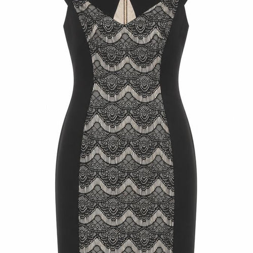 JAX Women’s Black Lace Overlay Sheath Dress Size 12 Elegant Partywear
