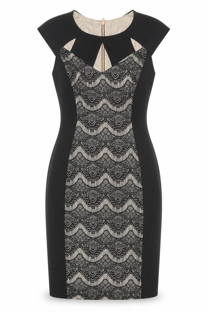 JAX Women’s Black Lace Overlay Sheath Dress Size 12 Elegant Partywear