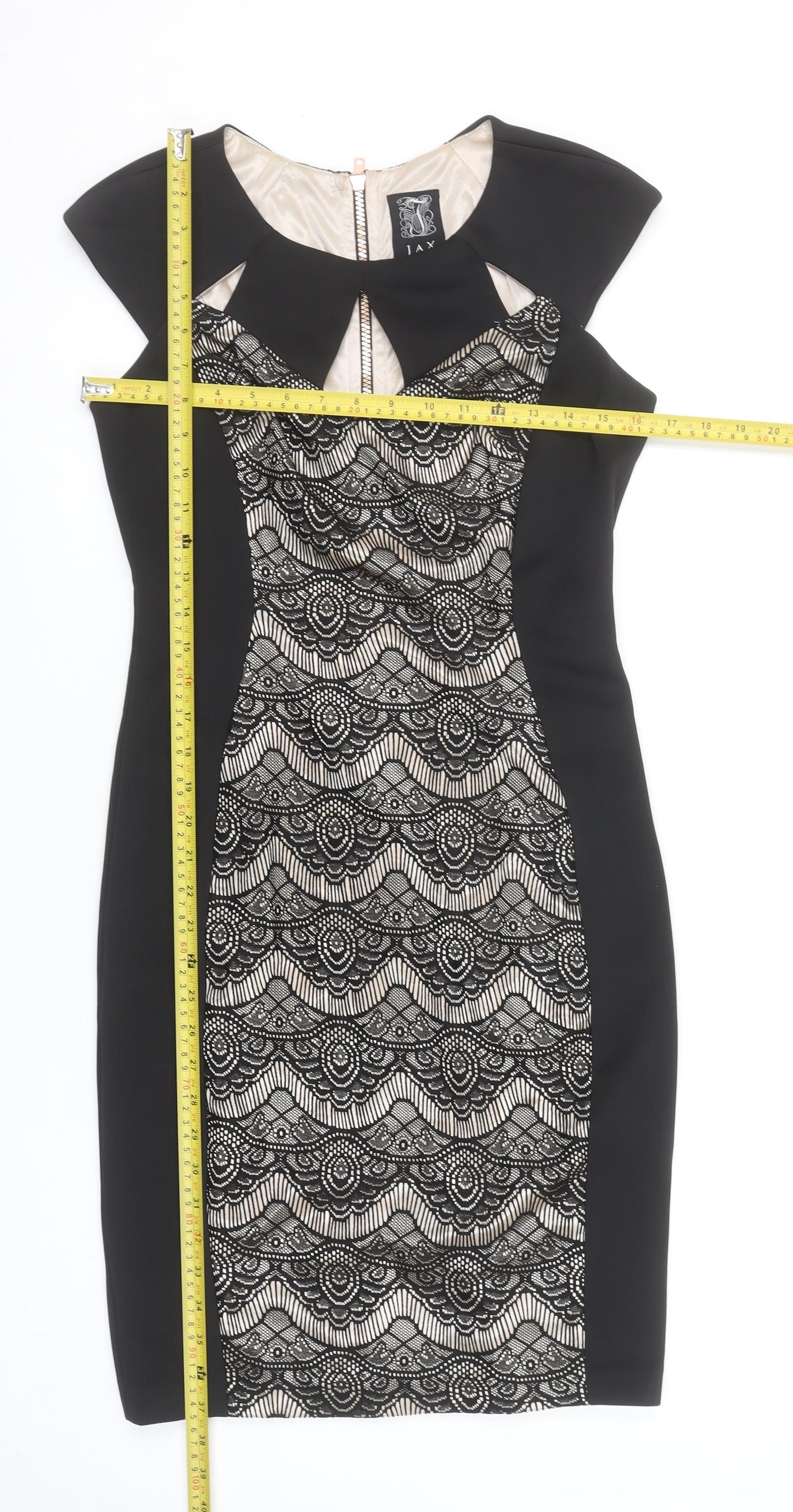 JAX Women’s Black Lace Overlay Sheath Dress Size 12 Elegant Partywear