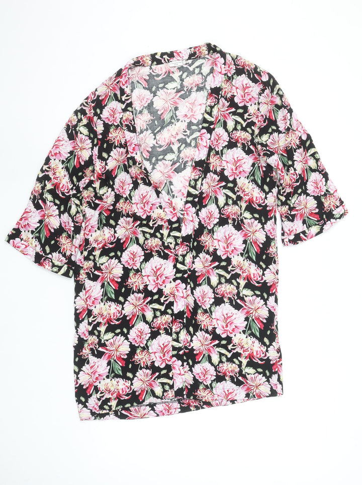 Jacqueline de Yong Women's Multicoloured Floral V-Neck Kimono Blouse Medium