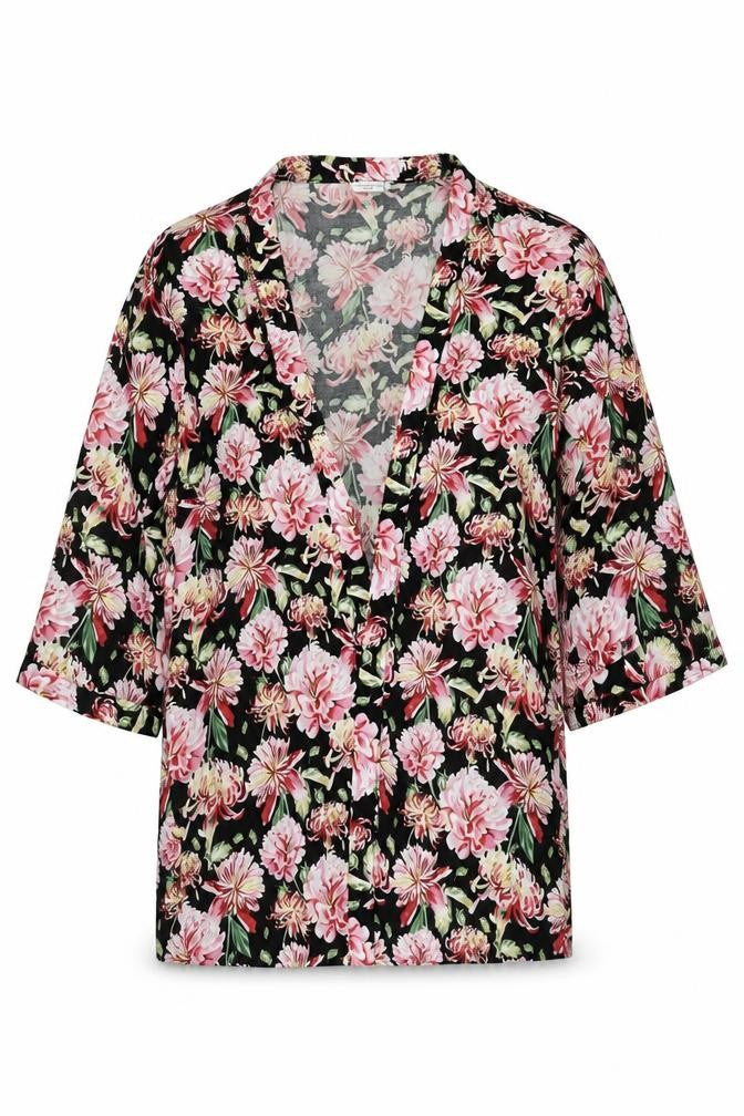 Front view of Jacqueline de Yong Women's Multicoloured Floral V-Neck Kimono Blouse Medium