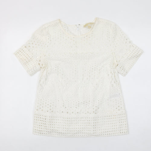 Michael Kors Women's Ivory Cotton Lace Short Sleeve Blouse M