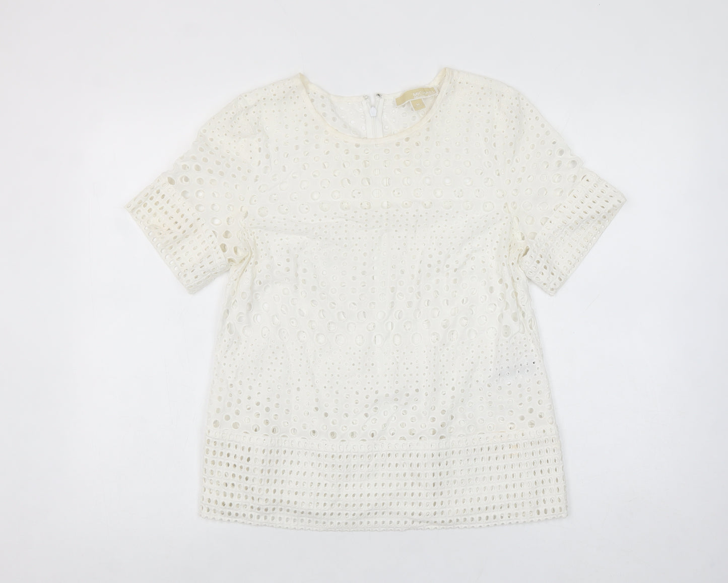 Michael Kors Women's Ivory Cotton Lace Short Sleeve Blouse M